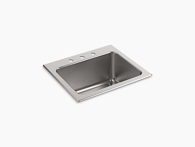 KOHLER K-5798-3-NA STAINLESS STEEL BALLAD 25 INCH SINGLE BASIN DROP IN STAINLESS STEEL UTILITY SINK WITH 3 FAUCET HOLES AND SILENTSHIELD PLUS®