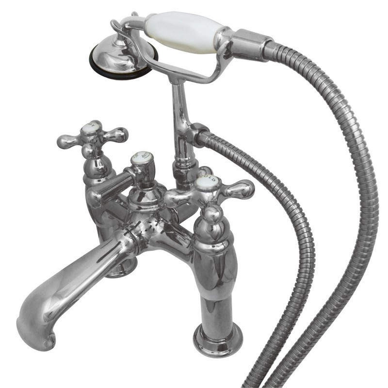 KINGSTON BRASS CC610T1 VINTAGE 7 INCH DECK MOUNT TUB FILLER WITH HAND SHOWER IN POLISHED CHROME