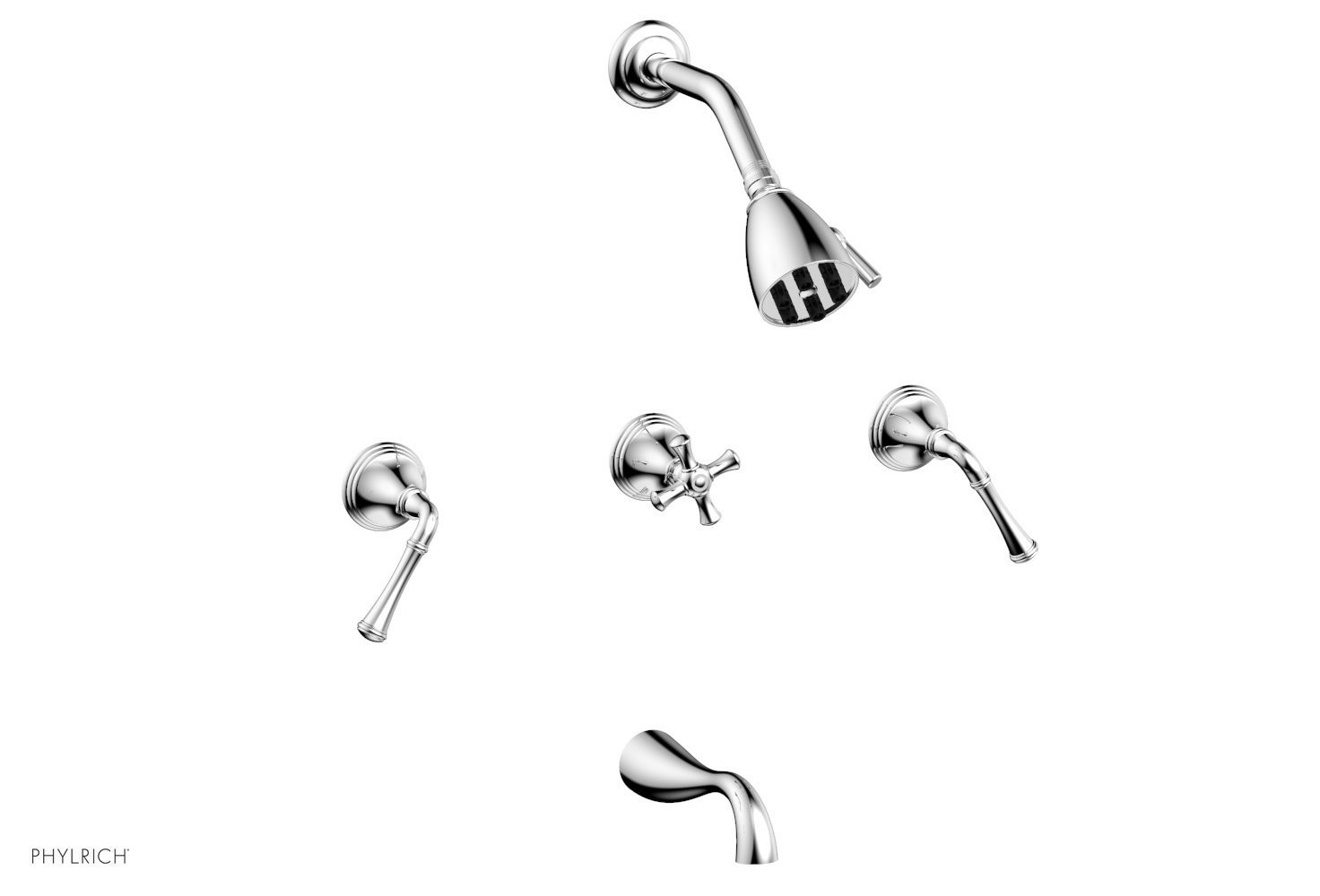 PHYLRICH D2205 3RING WALL MOUNT THERMOSTATIC TUB AND SHOWER SET WITH TWO STRAIGHT LEVER HANDLES