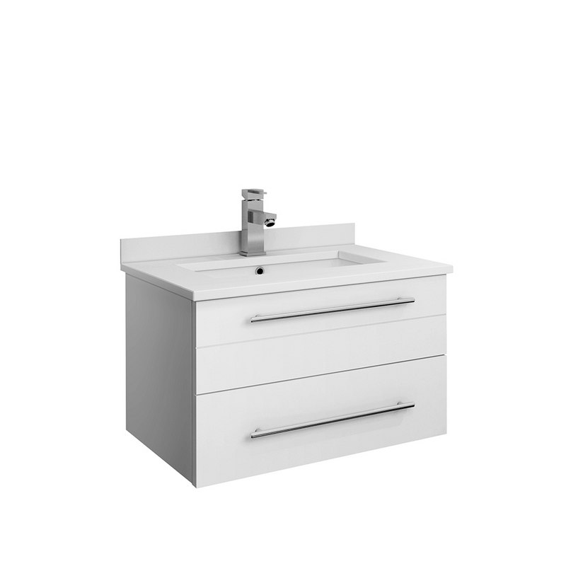 FRESCA FCB6124WH-UNS-CWH-U LUCERA 24 INCH WHITE WALL HUNG MODERN BATHROOM CABINET WITH TOP AND UNDERMOUNT SINK