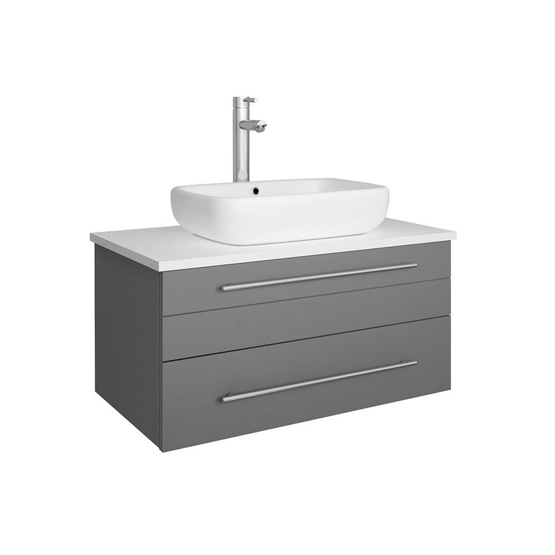 Gray Wall Hung Modern Bathroom Cabinet, 30 Bath Vanity With Vessel Sink