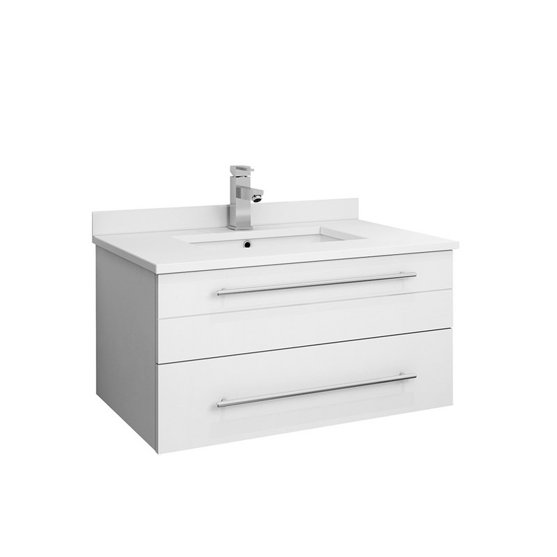 FRESCA FCB6130WH-UNS-CWH-U LUCERA 30 INCH WHITE WALL HUNG MODERN BATHROOM CABINET WITH TOP AND UNDERMOUNT SINK