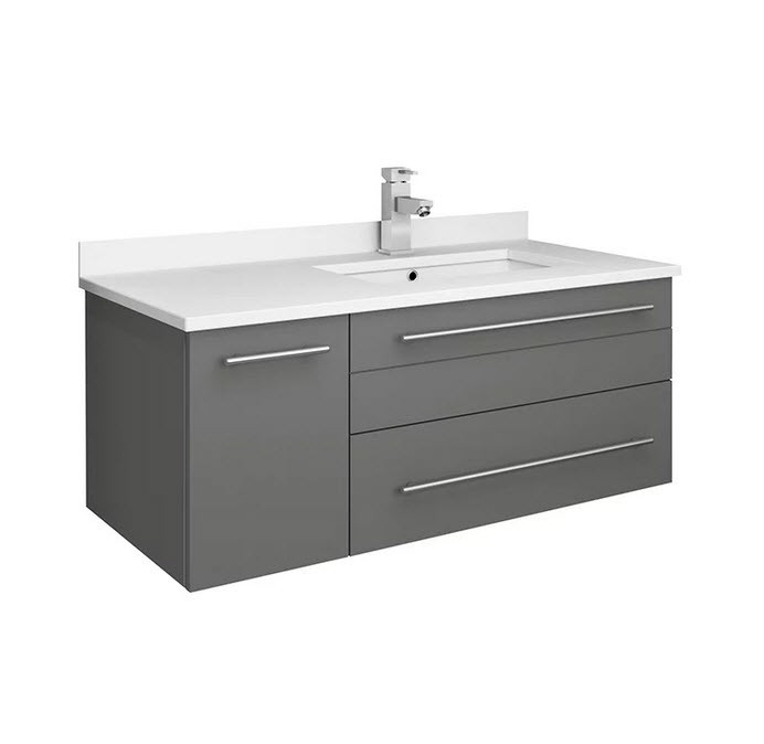 FRESCA FCB6136GR-UNS-R-CWH-U LUCERA 36 INCH GRAY WALL HUNG MODERN BATHROOM CABINET WITH TOP AND UNDERMOUNT SINK - RIGHT VERSION