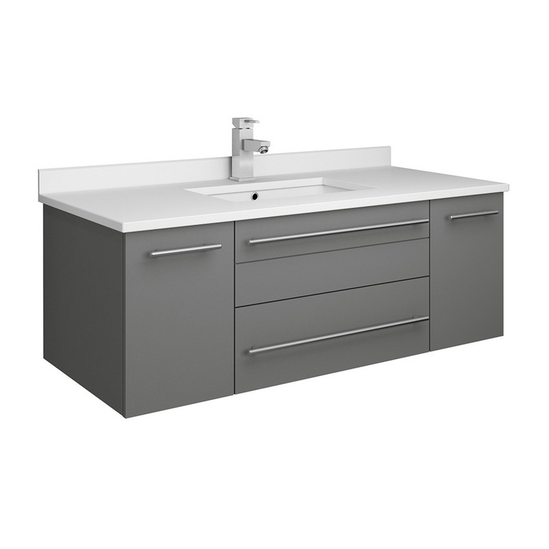 FRESCA FCB6142GR-UNS-CWH-U LUCERA 42 INCH GRAY WALL HUNG MODERN BATHROOM CABINET WITH TOP AND UNDERMOUNT SINK