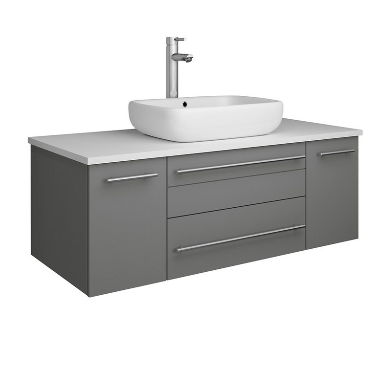 FRESCA FCB6142GR-VSL-CWH-V LUCERA 42 INCH GRAY WALL HUNG MODERN BATHROOM CABINET WITH TOP AND VESSEL SINK