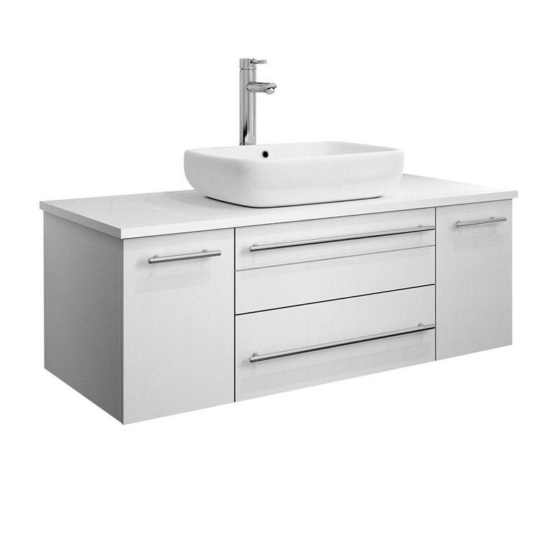 FRESCA FCB6142WH-VSL-CWH-V LUCERA 42 INCH WHITE WALL HUNG MODERN BATHROOM CABINET WITH TOP AND VESSEL SINK