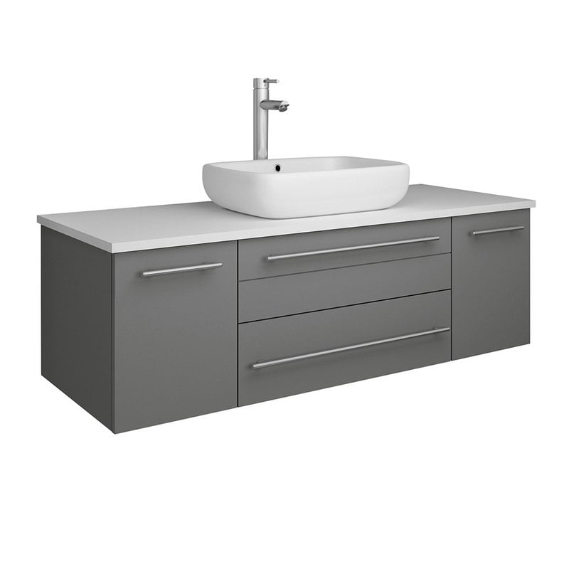 FRESCA FCB6148GR-VSL-CWH-V LUCERA 48 INCH GRAY WALL HUNG MODERN BATHROOM CABINET WITH TOP AND VESSEL SINK