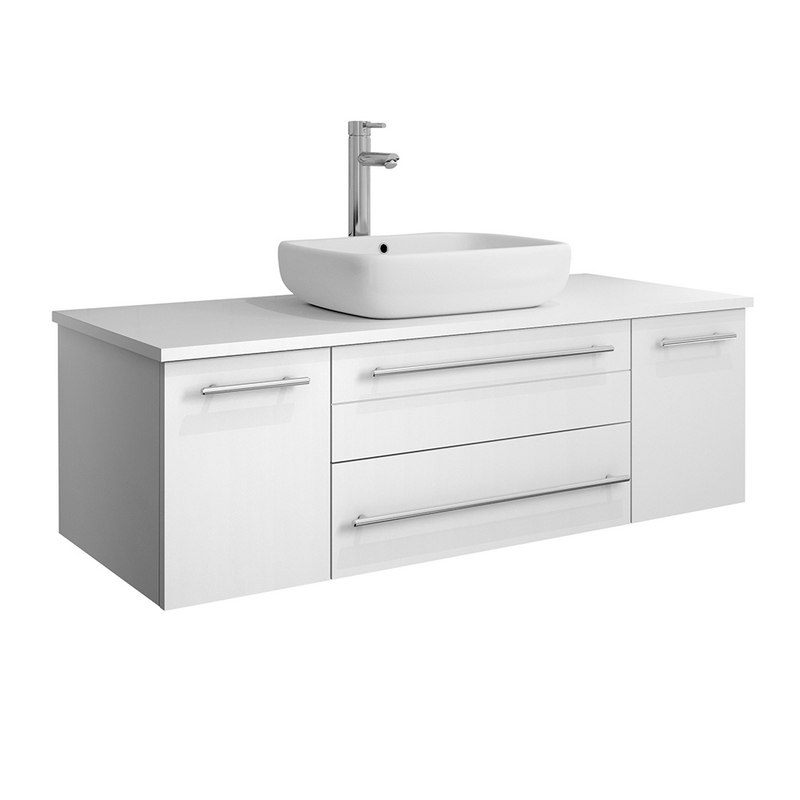 FRESCA FCB6148WH-VSL-CWH-V LUCERA 48 INCH WHITE WALL HUNG MODERN BATHROOM CABINET WITH TOP AND VESSEL SINK