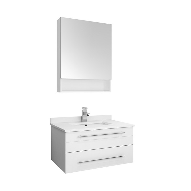 FRESCA FVN6130WH-UNS LUCERA 30 INCH WHITE WALL HUNG UNDERMOUNT SINK MODERN BATHROOM VANITY WITH MEDICINE CABINET