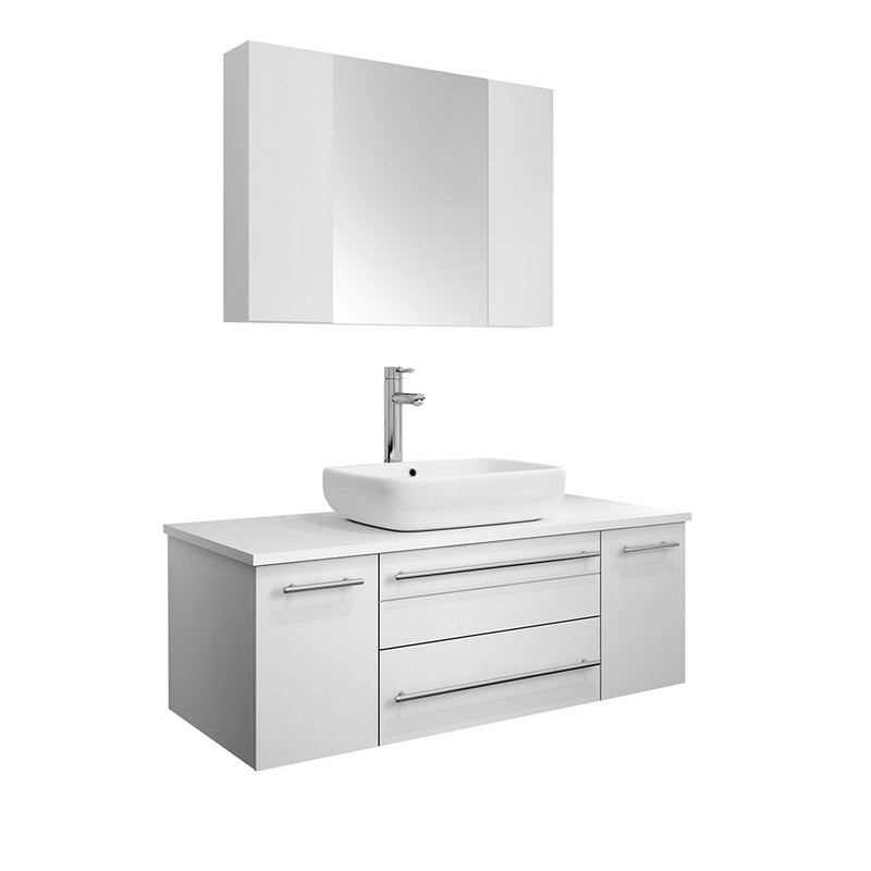 FRESCA FVN6142WH-VSL LUCERA 42 INCH WHITE WALL HUNG VESSEL SINK MODERN BATHROOM VANITY WITH MEDICINE CABINET