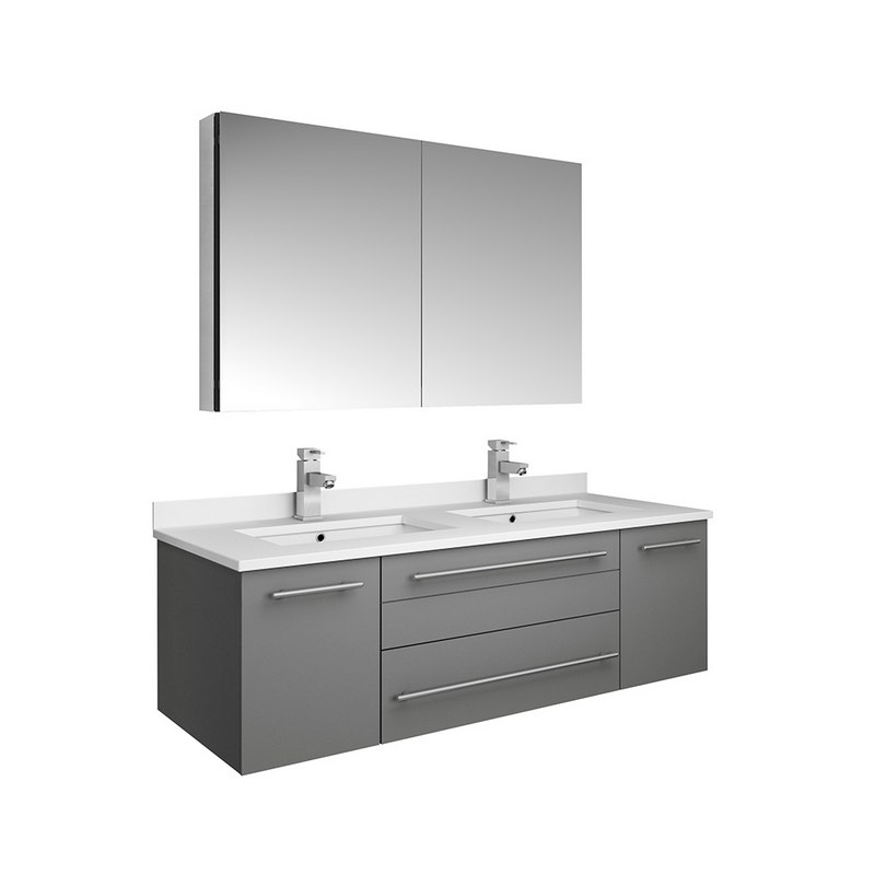 FRESCA FVN6148GR-UNS-D LUCERA 48 INCH GRAY WALL HUNG DOUBLE UNDERMOUNT SINK MODERN BATHROOM VANITY WITH MEDICINE CABINET