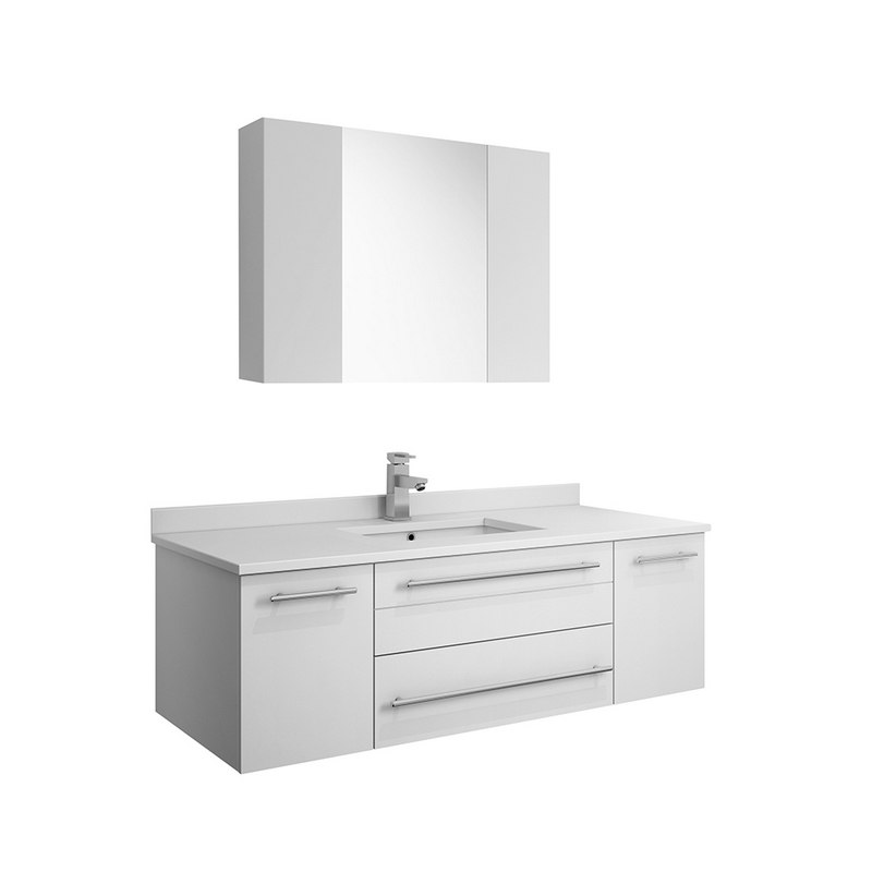 FRESCA FVN6148WH-UNS LUCERA 48 INCH WHITE WALL HUNG UNDERMOUNT SINK MODERN BATHROOM VANITY WITH MEDICINE CABINET