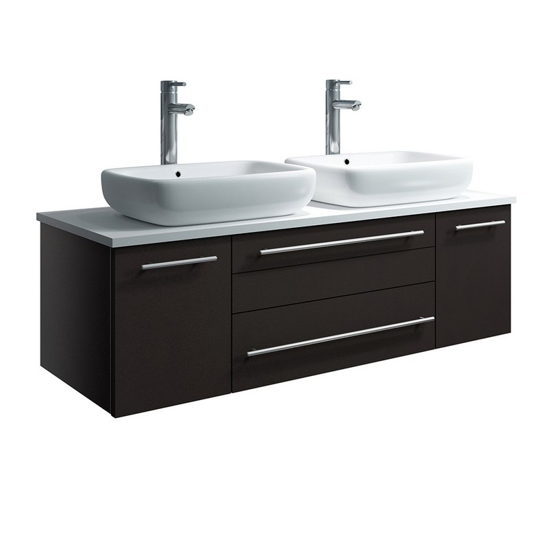 FRESCA FCB6148ES-VSL-D-CWH-V LUCERA 48 INCH ESPRESSO WALL HUNG MODERN BATHROOM CABINET WITH TOP AND DOUBLE VESSEL SINKS