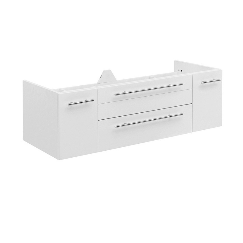 FRESCA FCB6148WH-UNS-D LUCERA 48 INCH WHITE WALL HUNG DOUBLE UNDERMOUNT SINK MODERN BATHROOM CABINET
