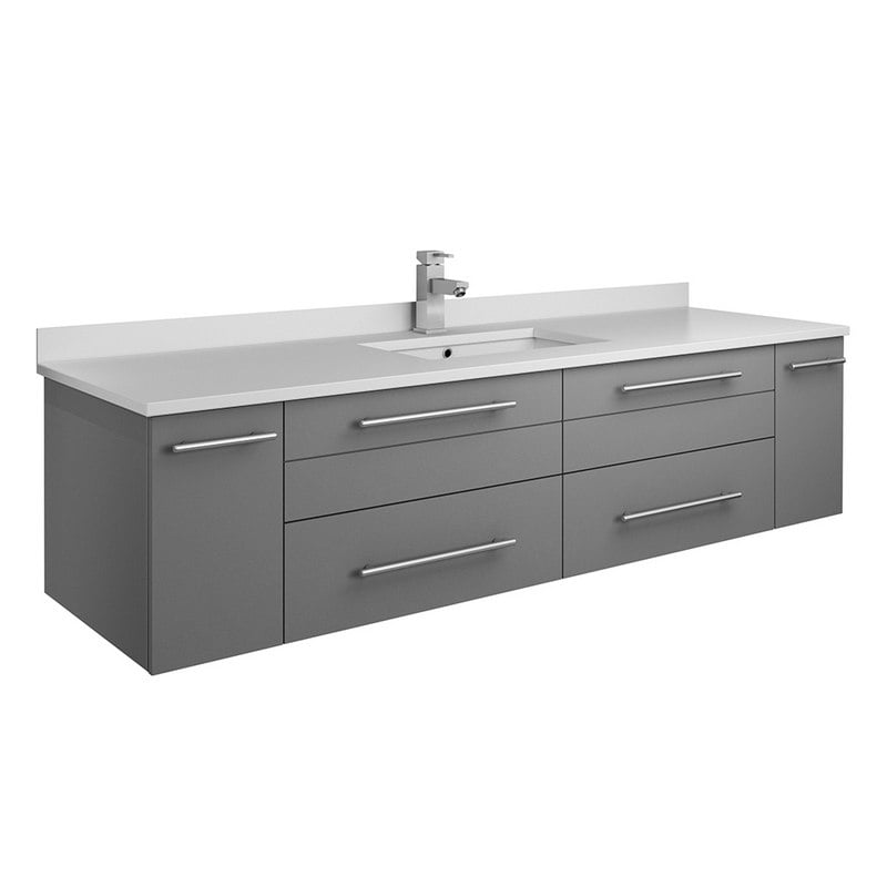 FRESCA FCB6160GR-UNS-CWH-U LUCERA 60 INCH GRAY WALL HUNG MODERN BATHROOM CABINET WITH TOP AND SINGLE UNDERMOUNT SINK