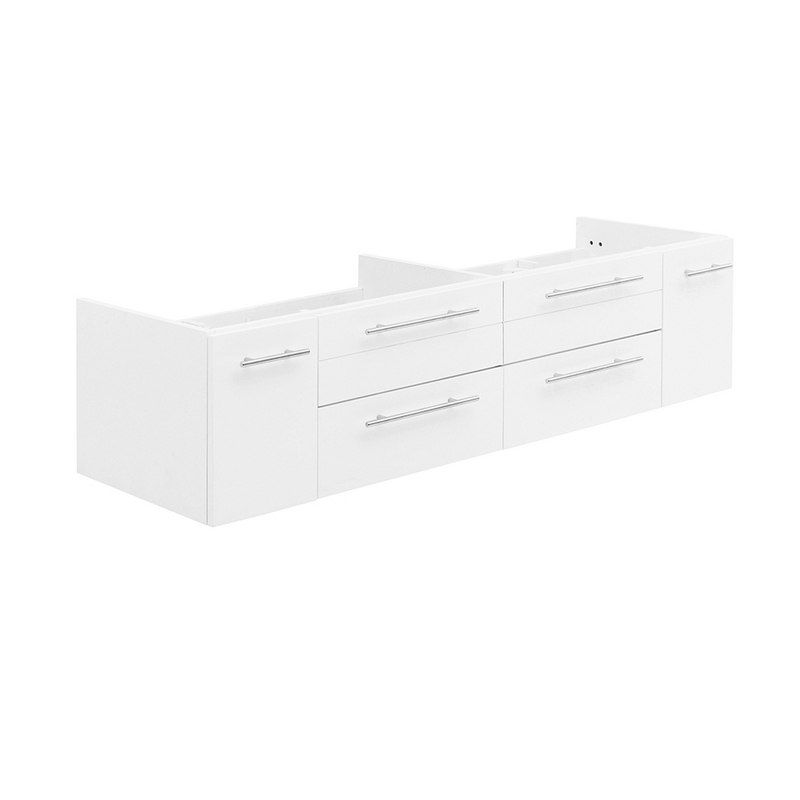 FRESCA FCB6160WH-UNS-D LUCERA 60 INCH WHITE WALL HUNG DOUBLE UNDERMOUNT SINK MODERN BATHROOM CABINET