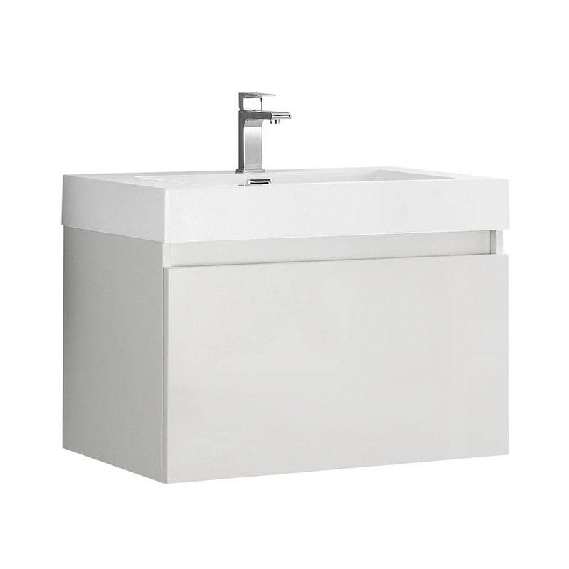 FRESCA FCB8007WH-I MEZZO 30 INCH WHITE WALL HUNG MODERN BATHROOM CABINET WITH INTEGRATED SINK