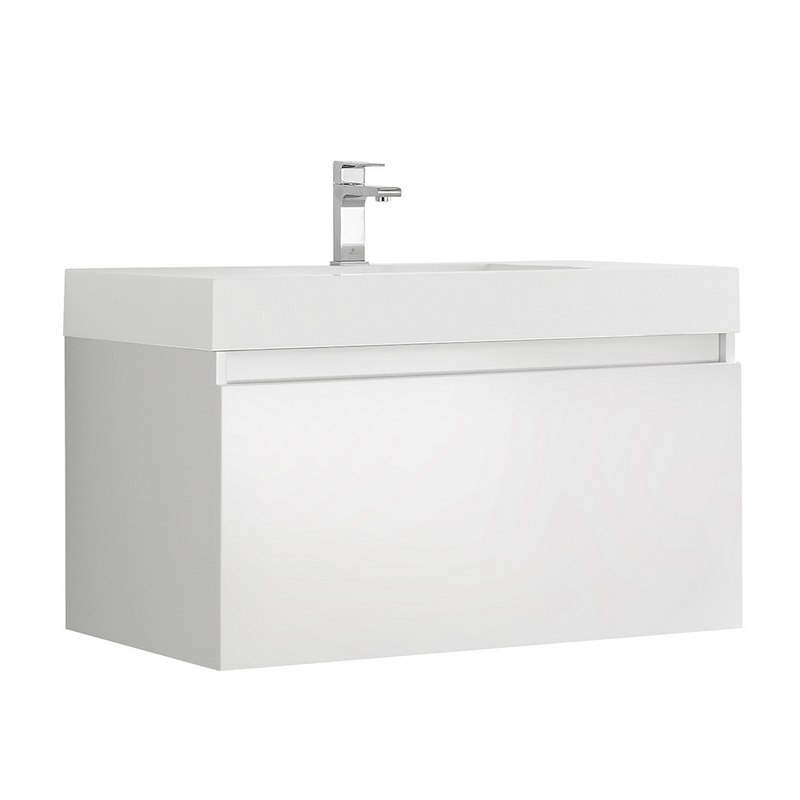 FRESCA FCB8008WH-I MEZZO 36 INCH WHITE WALL HUNG MODERN BATHROOM CABINET WITH INTEGRATED SINK