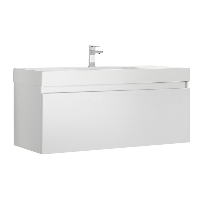 FRESCA FCB8011WH-I MEZZO 48 INCH WHITE WALL HUNG MODERN BATHROOM CABINET WITH INTEGRATED SINK