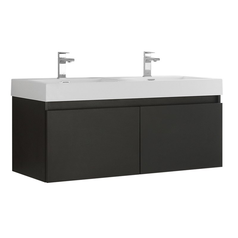 FRESCA FCB8012BW-I MEZZO 48 INCH BLACK WALL HUNG DOUBLE SINK MODERN BATHROOM CABINET WITH INTEGRATED SINK