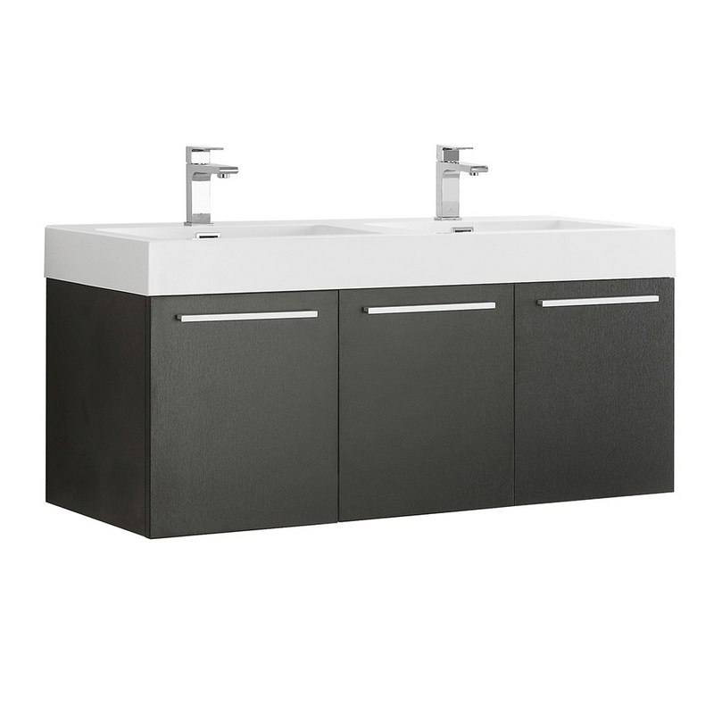FRESCA FCB8092BW-D-I VISTA 48 INCH BLACK WALL HUNG DOUBLE SINK MODERN BATHROOM CABINET WITH INTEGRATED SINK