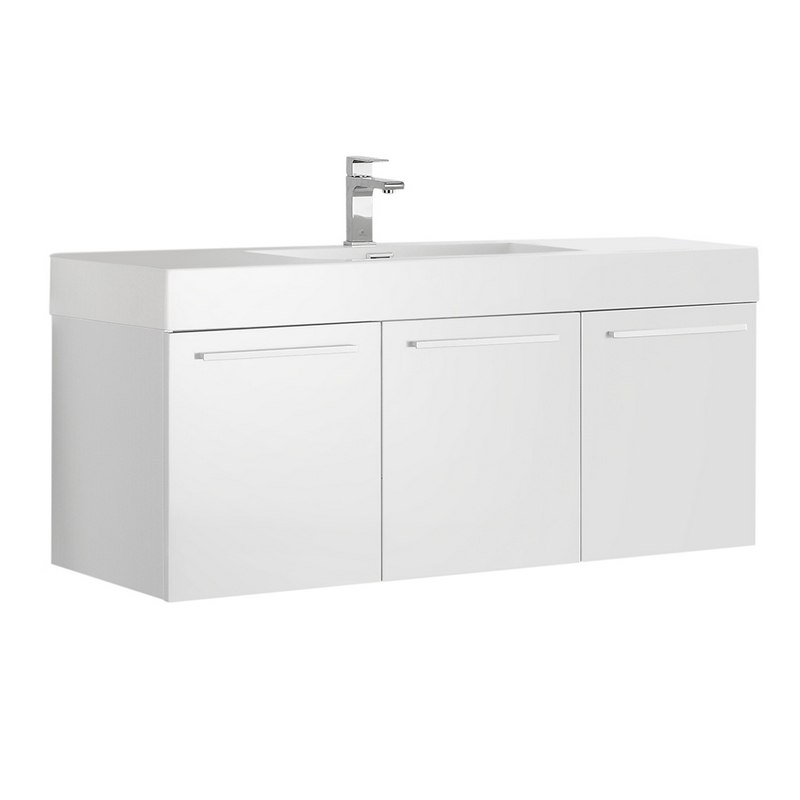 FRESCA FCB8092WH-I VISTA 48 INCH WHITE WALL HUNG MODERN BATHROOM CABINET WITH INTEGRATED SINK