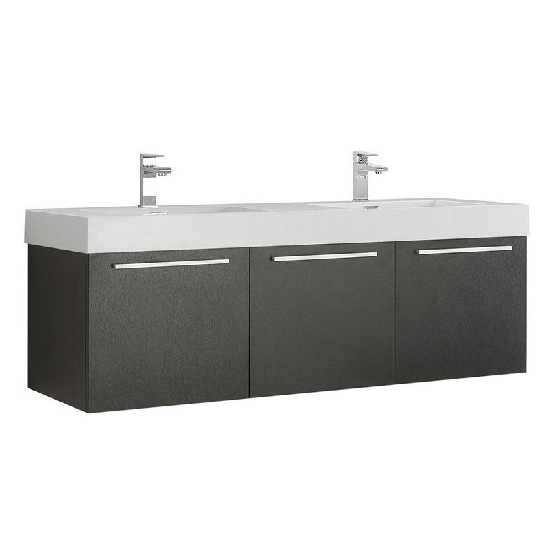 FRESCA FCB8093BW-D-I VISTA 60 INCH BLACK WALL HUNG DOUBLE SINK MODERN BATHROOM CABINET WITH INTEGRATED SINK