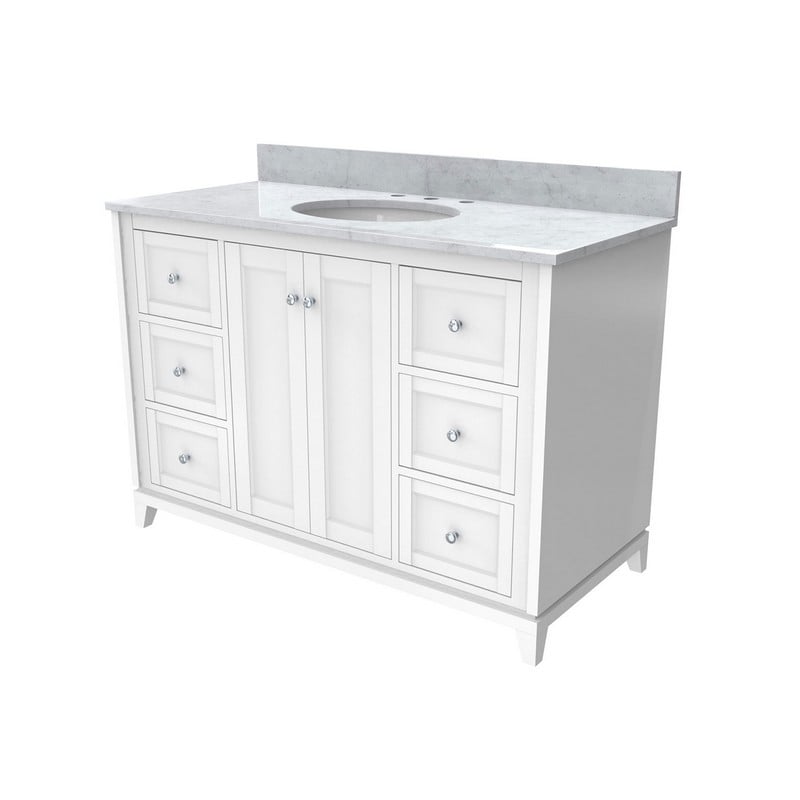 DREAMLINE VFFS482234RWMWH FORMOSA 48 INCH OVAL UNDERMOUNT SINGLE SINK MODERN CONSOLE VANITY WITH WHITE CARRERA MARBLE TOP