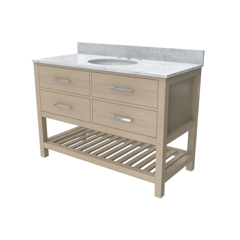 DREAMLINE VFVC482234RWM VALENCIA 48 INCH OVAL UNDERMOUNT SINGLE SINK OAK CONSOLE VANITY WITH WHITE CARRERA MARBLE TOP