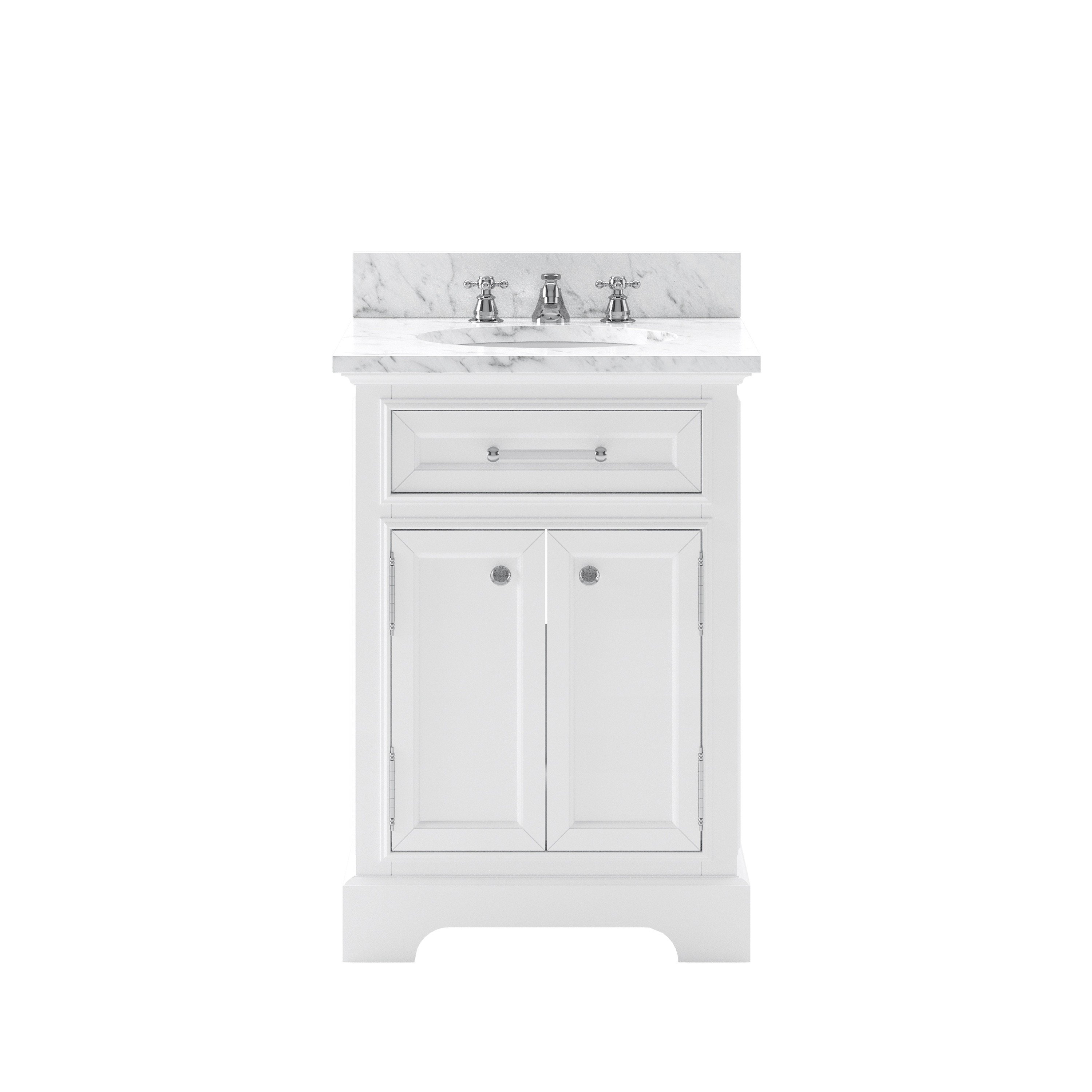 WATER-CREATION DE24CW01PW-000BX0901 DERBY 24 INCH PURE WHITE SINGLE SINK BATHROOM VANITY WITH FAUCET