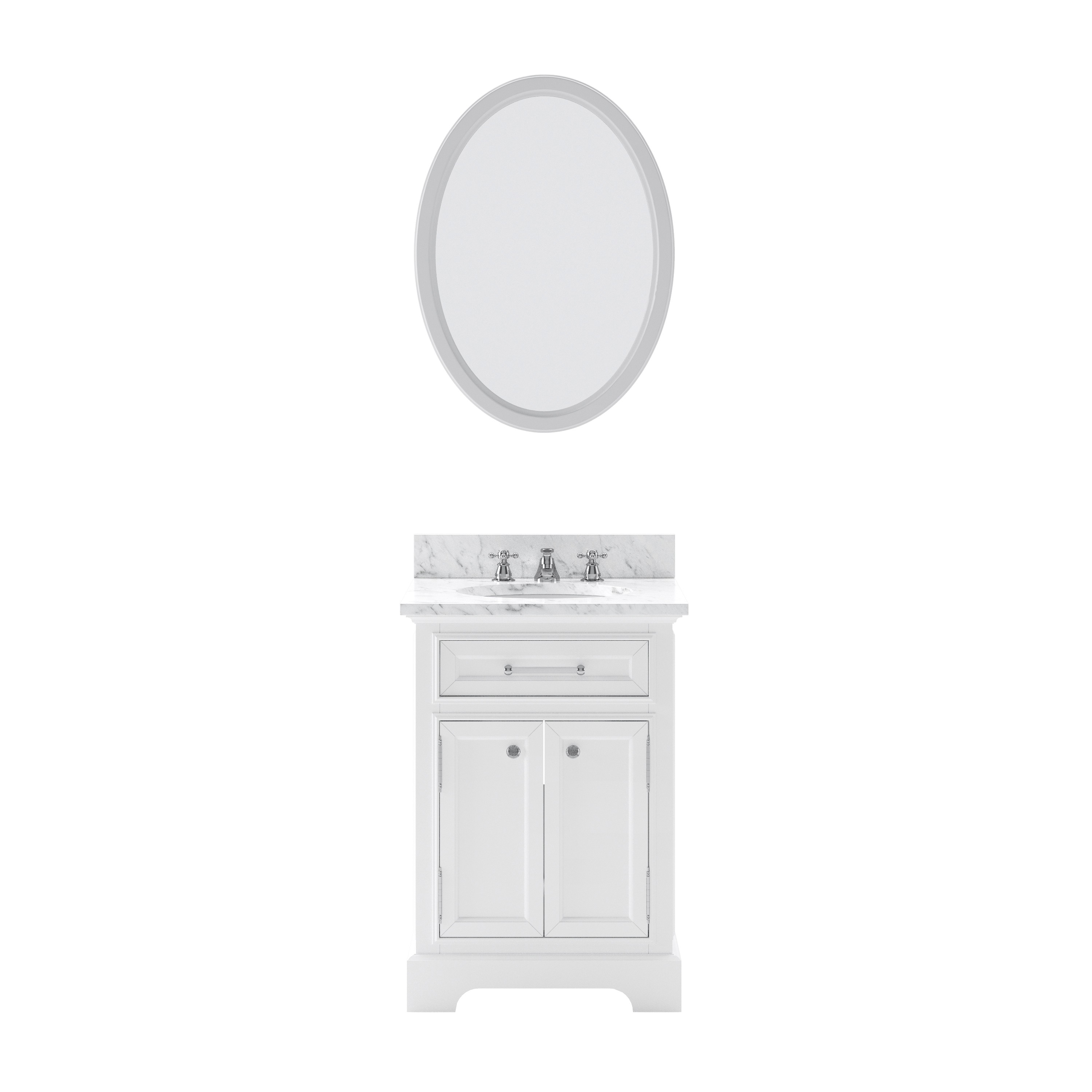 WATER-CREATION DE24CW01PW-O21BX0901 DERBY 24 INCH PURE WHITE SINGLE SINK BATHROOM VANITY WITH MATCHING FRAMED MIRROR AND FAUCET