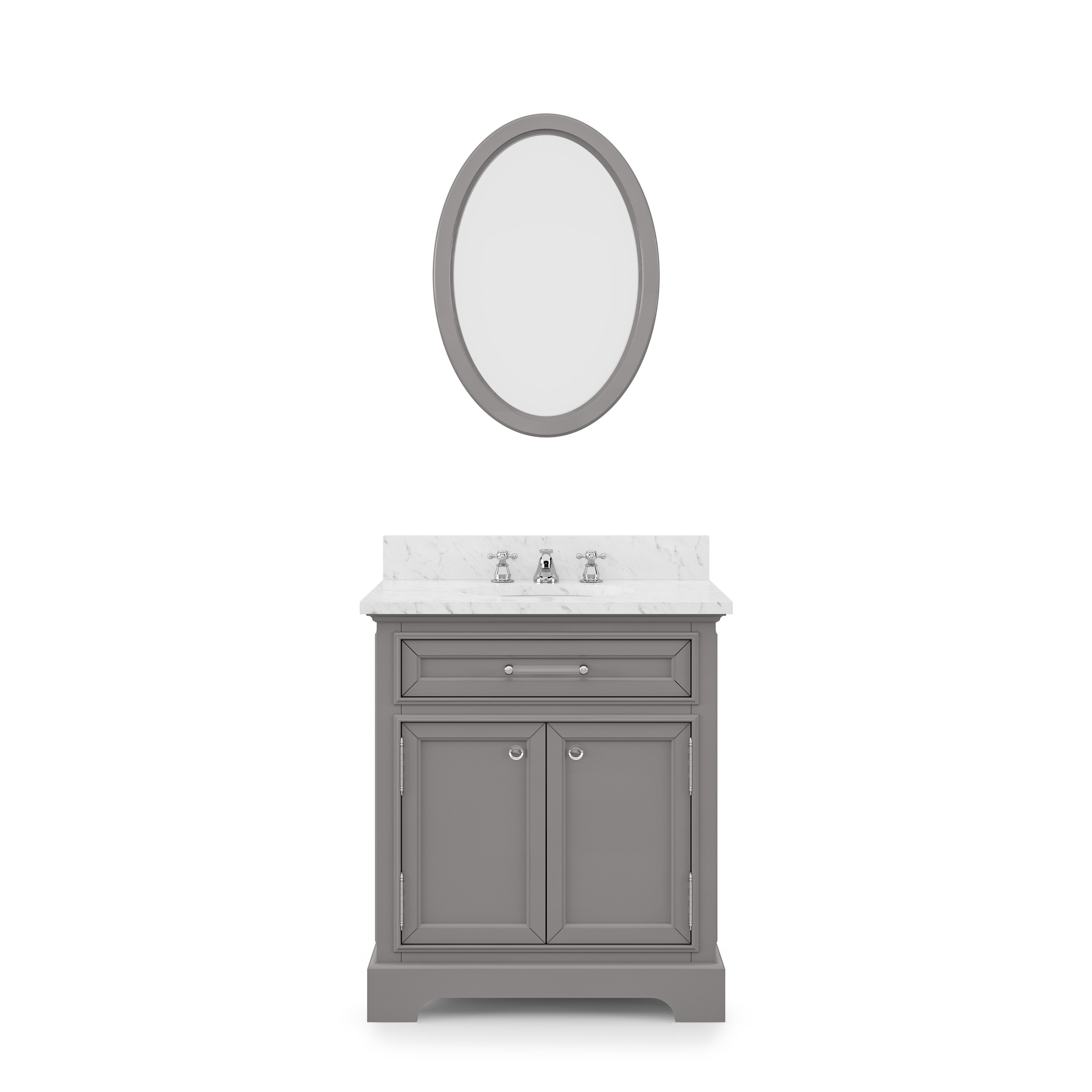 WATER-CREATION DE30CW01CG-O24BX0901 DERBY 30 INCH CASHMERE GREY SINGLE SINK BATHROOM VANITY WITH MATCHING FRAMED MIRROR AND FAUCET