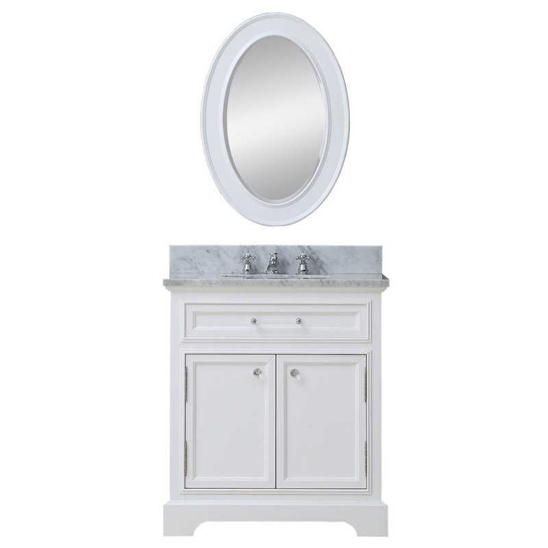 WATER-CREATION DE24CW01PW-O21000000 DERBY 24 INCH PURE WHITE SINGLE SINK BATHROOM VANITY WITH MATCHING FRAMED MIRROR