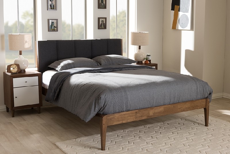 BAXTON STUDIO SW8063-M7-QUEEN EMBER 62 1/4 INCH MID-CENTURY FABRIC AND WOOD QUEEN SIZE PLATFORM BED