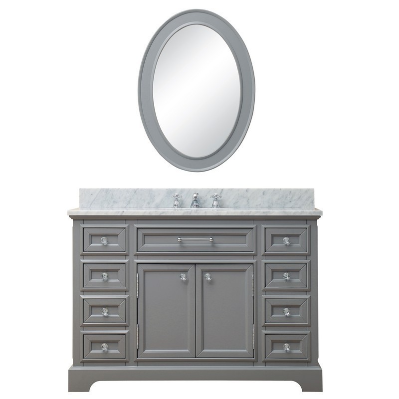 WATER-CREATION DE48CW01CG-O24BX0901 DERBY 48 INCH CASHMERE GREY SINGLE SINK BATHROOM VANITY WITH MATCHING FRAMED MIRROR AND FAUCET