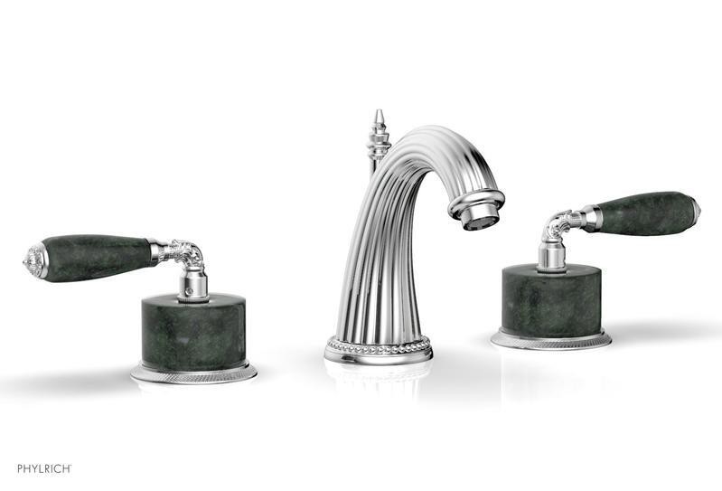 PHYLRICH K338F VALENCIA THREE HOLE WIDESPREAD BATHROOM FAUCET WITH GREEN MARBLE LEVER HANDLES