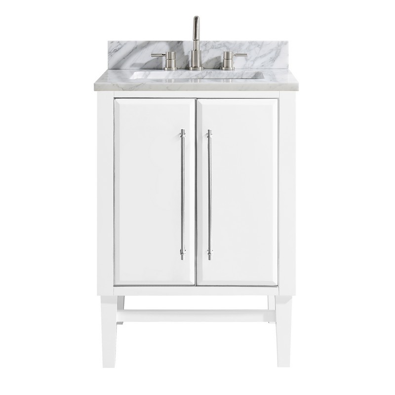 AVANITY MASON-VS25-WTS-C MASON 25 INCH VANITY COMBO IN WHITE WITH SILVER TRIM AND CARRARA WHITE MARBLE TOP