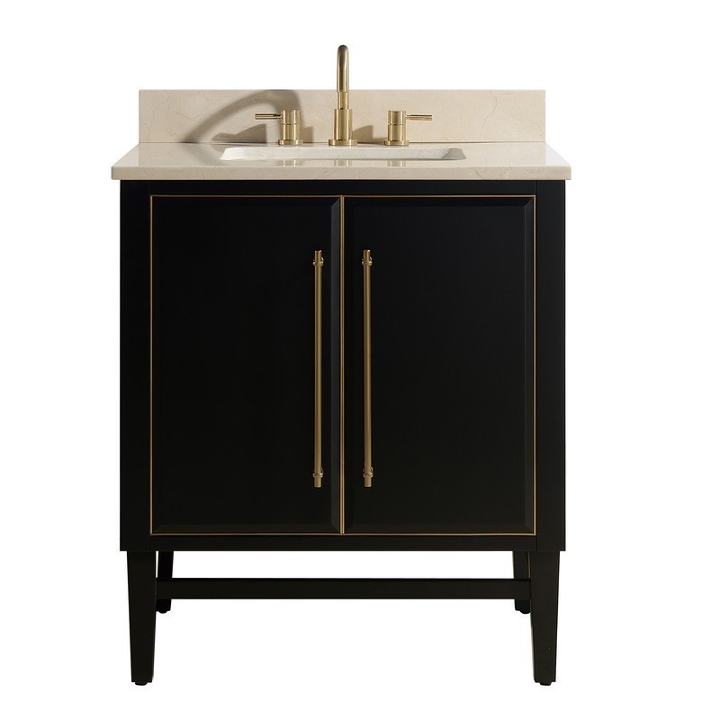 AVANITY MASON-VS31-BKG-D MASON 31 INCH VANITY COMBO IN BLACK WITH GOLD TRIM AND CREMA MARFIL MARBLE TOP