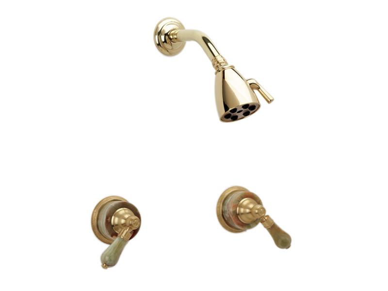 PHYLRICH K3270 REGENT WALL MOUNT SHOWER SET WITH TWO GREEN ONYX LEVER HANDLES