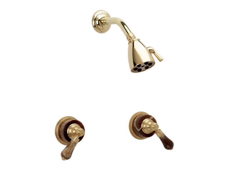 PHYLRICH K3271 REGENT WALL MOUNT SHOWER SET WITH TWO MONTAIONE BROWN ONYX LEVER HANDLES