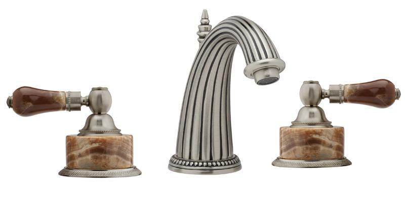 PHYLRICH K371 REGENT THREE HOLE WIDESPREAD BATHROOM FAUCET WITH MONTAIONE BROWN ONYX LEVER HANDLES