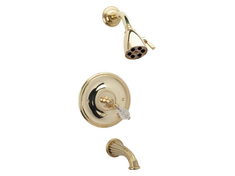PHYLRICH PB2181 REGENT WALL MOUNT PRESSURE BALANCE TUB AND SHOWER SET WITH CUT CRYSTAL LEVER HANDLE