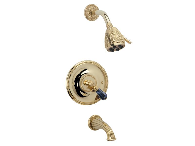 PHYLRICH PB2242 VERSAILLES WALL MOUNT PRESSURE BALANCE TUB AND SHOWER SET WITH BLEU SODALITE LEVER HANDLE