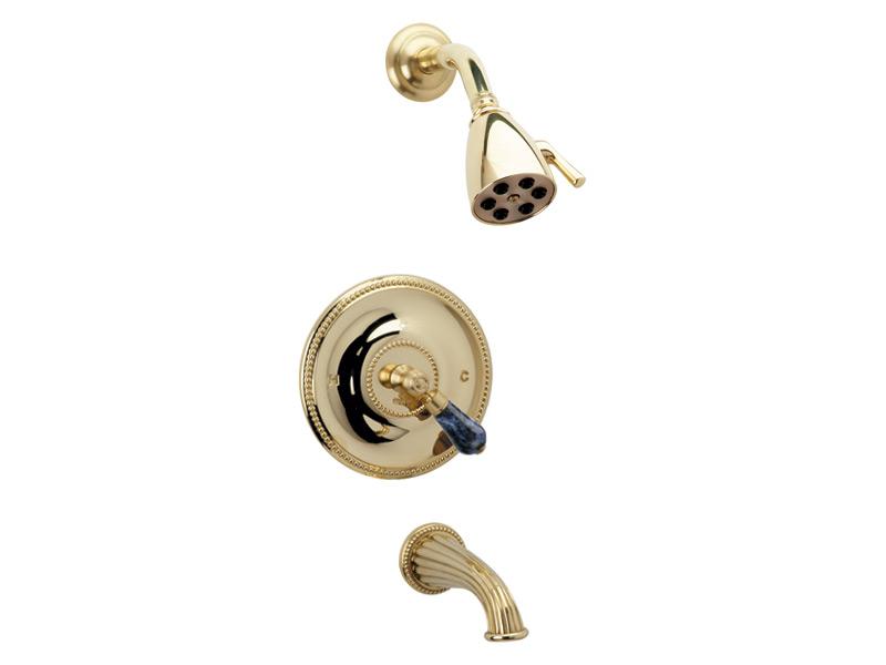 PHYLRICH PB2272 REGENT WALL MOUNT PRESSURE BALANCE TUB AND SHOWER SET WITH BLEU SODALITE LEVER HANDLE