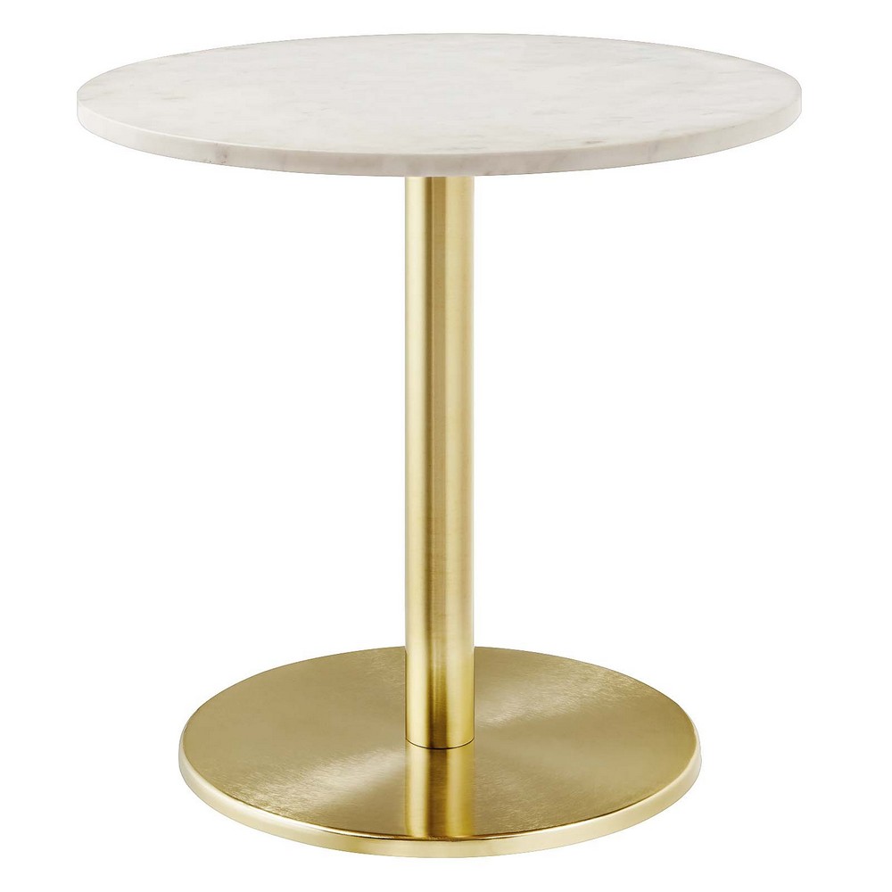 MODWAY EEI-6609-BRA-WHI VIVA 19 1/2 INCH ROUND MARBLE SIDE TABLE IN BRASS AND WHITE