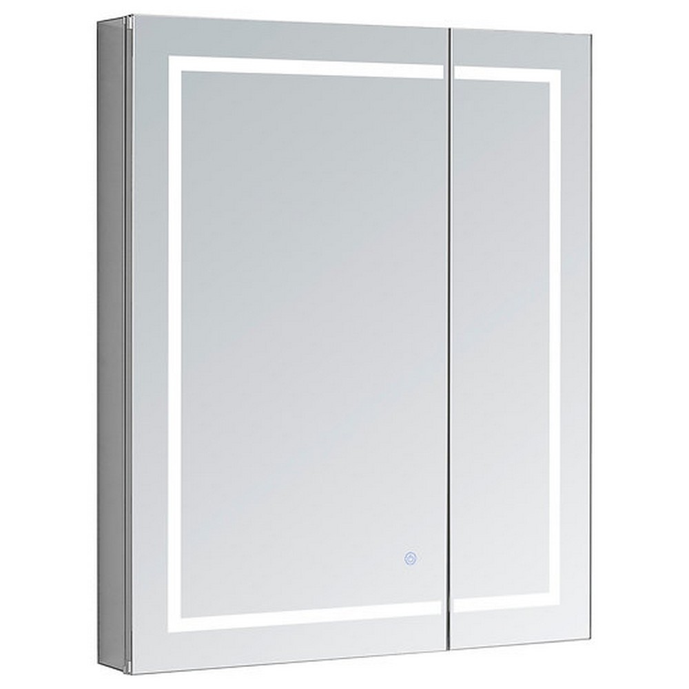 AQUADOM RP-3030-N ROYALE PLUS 30 X 30 INCH RECESSED OR SURFACE MOUNTED LED MEDICINE CABINET WITH DEFOGGER, LED 3X MAKEUP MIRROR AND ELECTRICAL OUTLETS