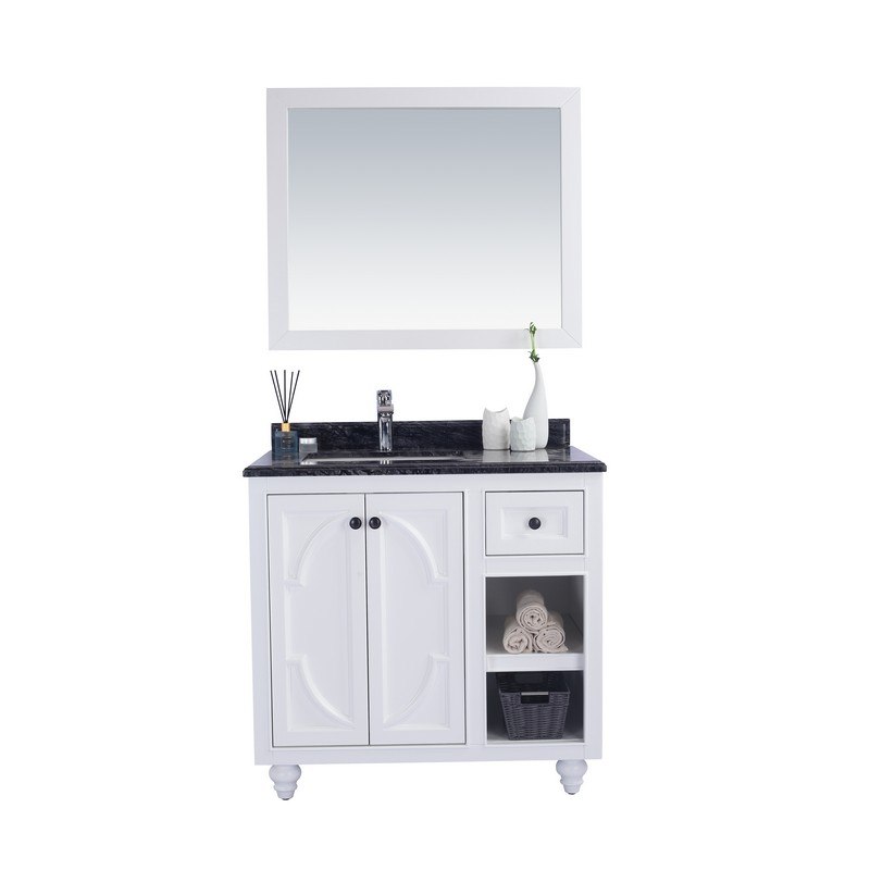 LAVIVA 313613-36W-BW ODYSSEY 36 INCH WHITE CABINET WITH BLACK WOOD COUNTERTOP