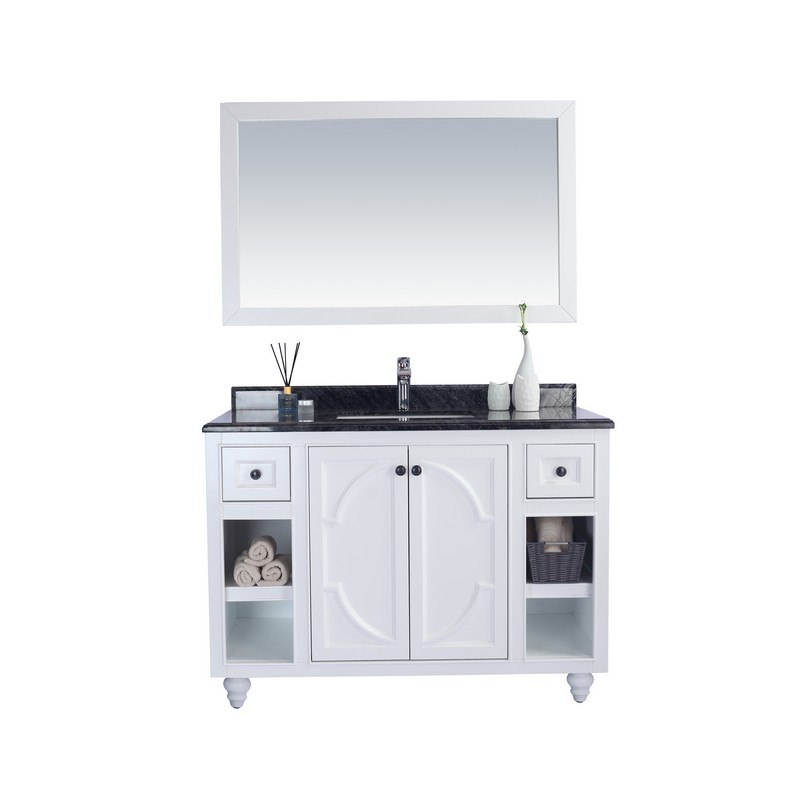 LAVIVA 313613-48W-BW ODYSSEY 48 INCH WHITE CABINET WITH BLACK WOOD COUNTERTOP