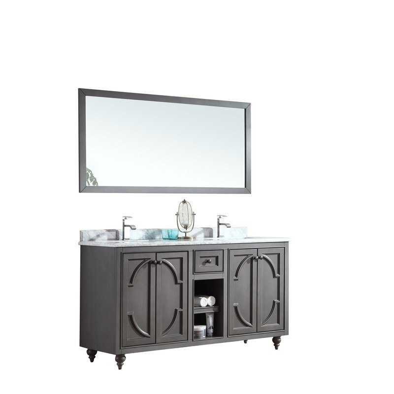 LAVIVA 313613-60G-WC ODYSSEY 60 INCH MAPLE GREY CABINET WITH WHITE CARRARA COUNTERTOP