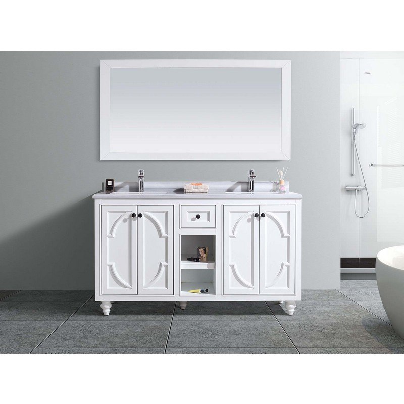 LAVIVA 313613-60W-WS ODYSSEY 60 INCH WHITE CABINET WITH WHITE STRIPES COUNTERTOP
